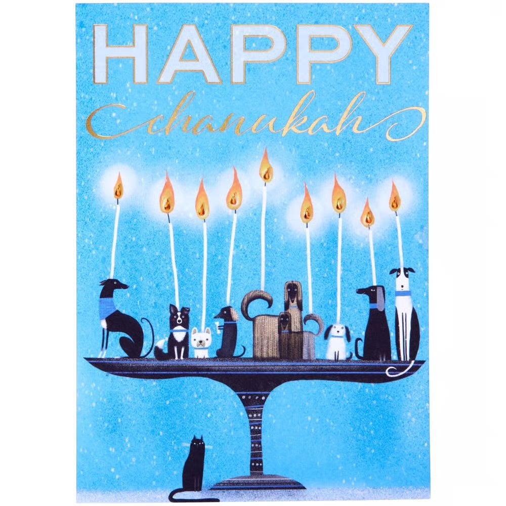 Whimsical Dog Menorah Hanukkah Card