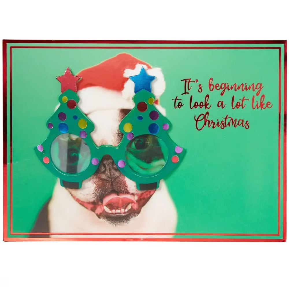 Photo Dog W/Tree Glasses Christmas Card