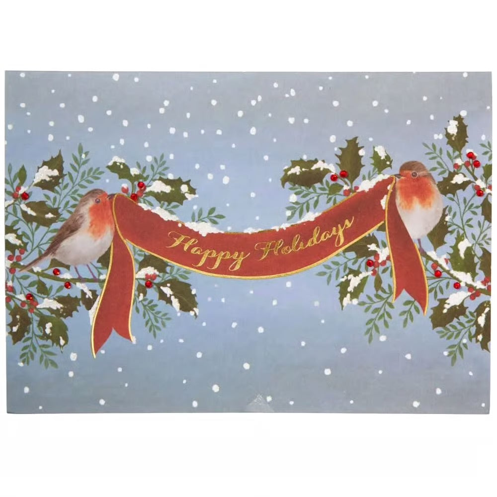 Robins Holding Banner Christmas Card