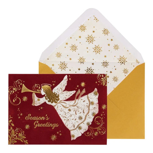 Angel On Burgundy Flocking Christmas Card