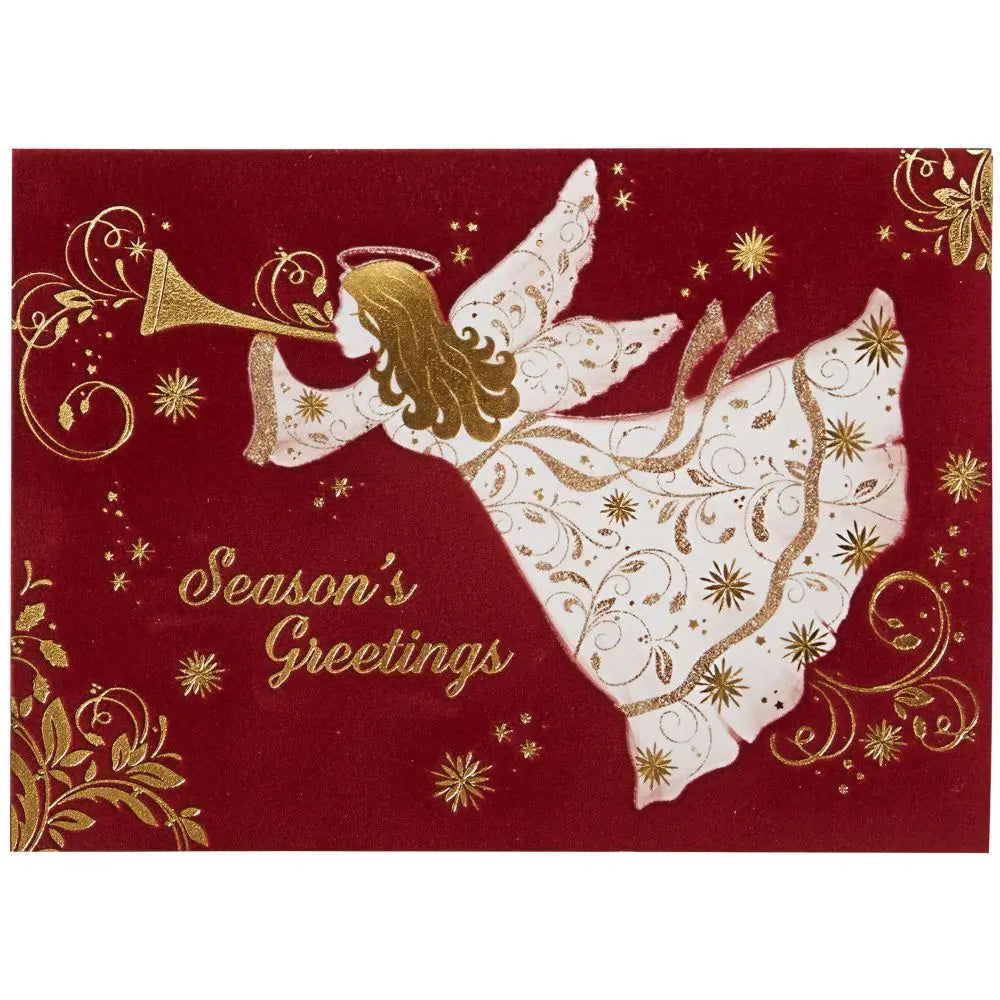 Angel On Burgundy Flocking Christmas Card