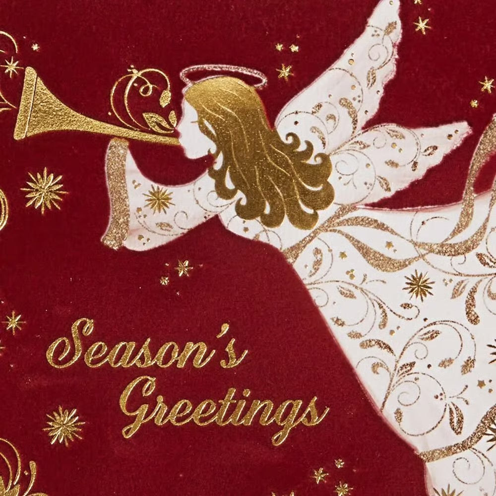 Angel On Burgundy Flocking Christmas Card