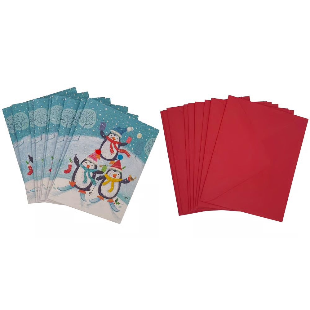 Skiing Penguins Boxed Christmas Cards