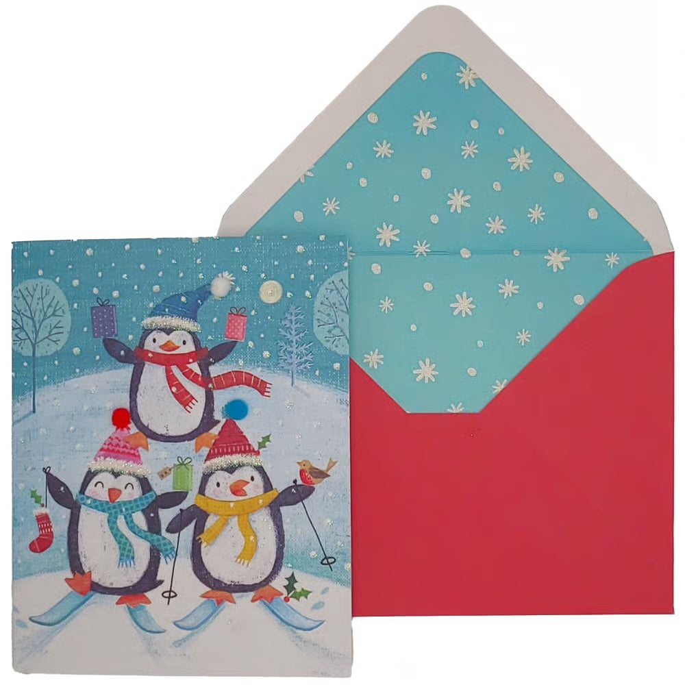 Skiing Penguins Boxed Christmas Cards