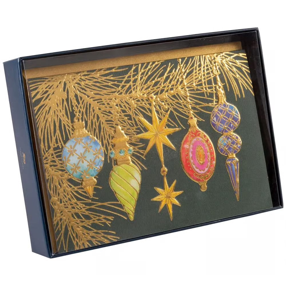 Ornaments And Pine On Grn 8Ct Boxed Christmas Cards