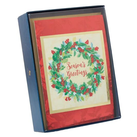 Holly Berry Wreath 8Ct Boxed Christmas Cards
