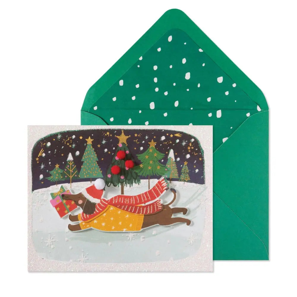 Running Dog With Gift 10Ct Boxed Christmas Cards