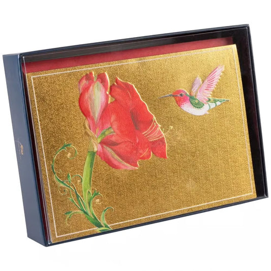 Hummingbird And Amaryllis 8Ct Boxed Christmas Cards
