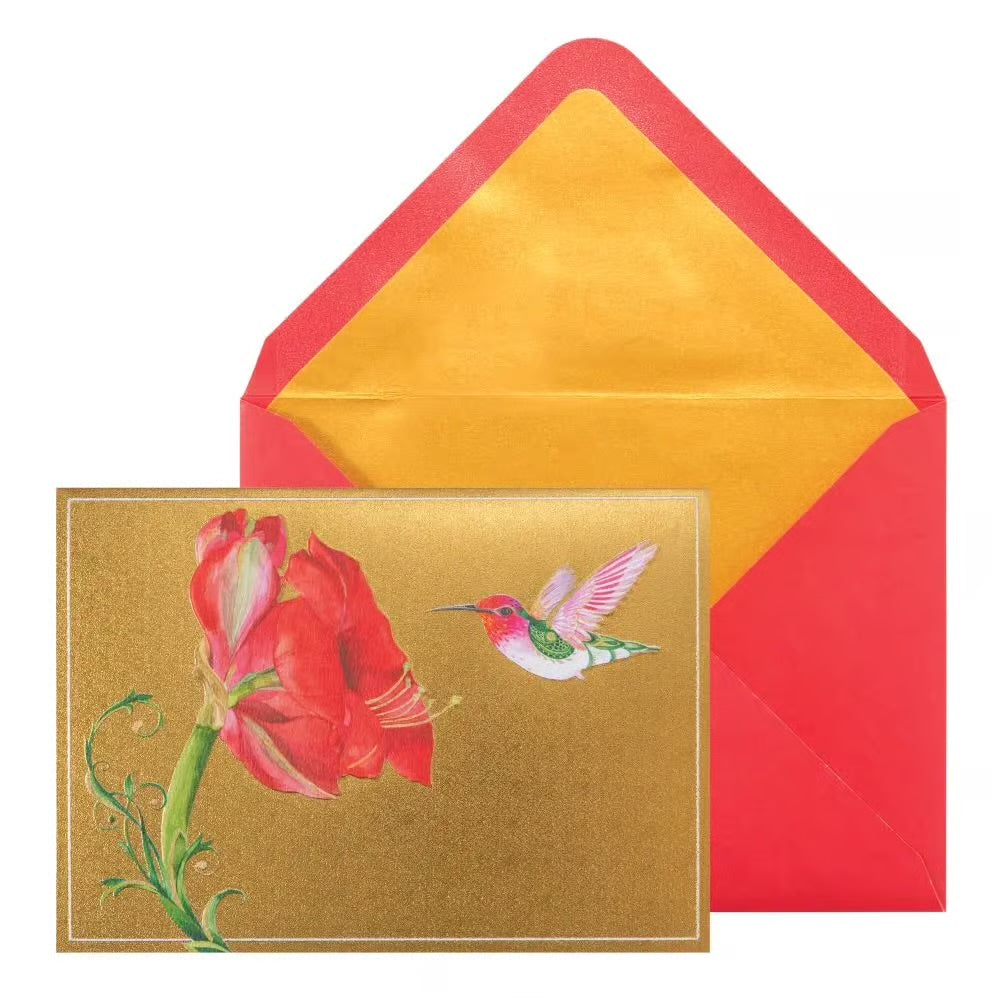 Hummingbird And Amaryllis 8Ct Boxed Christmas Cards