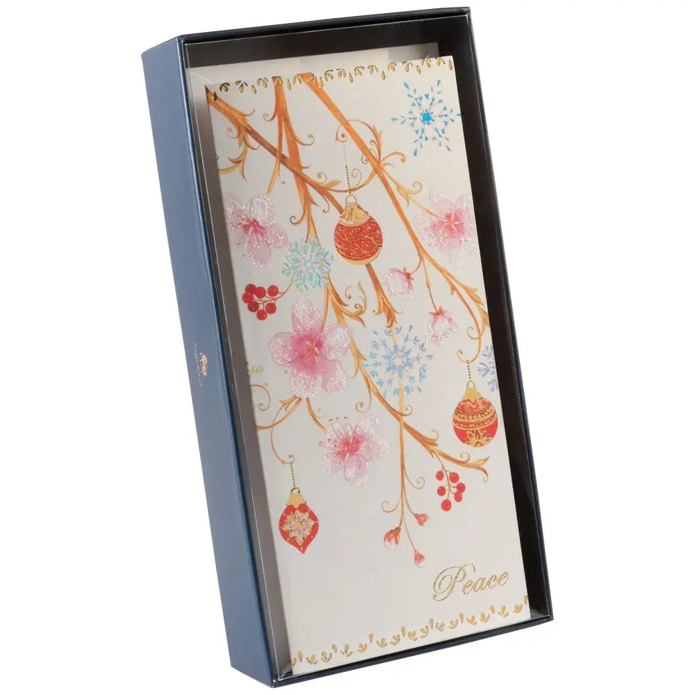 Pink Ornaments With Peace 8Ct Boxed Christmas Cards