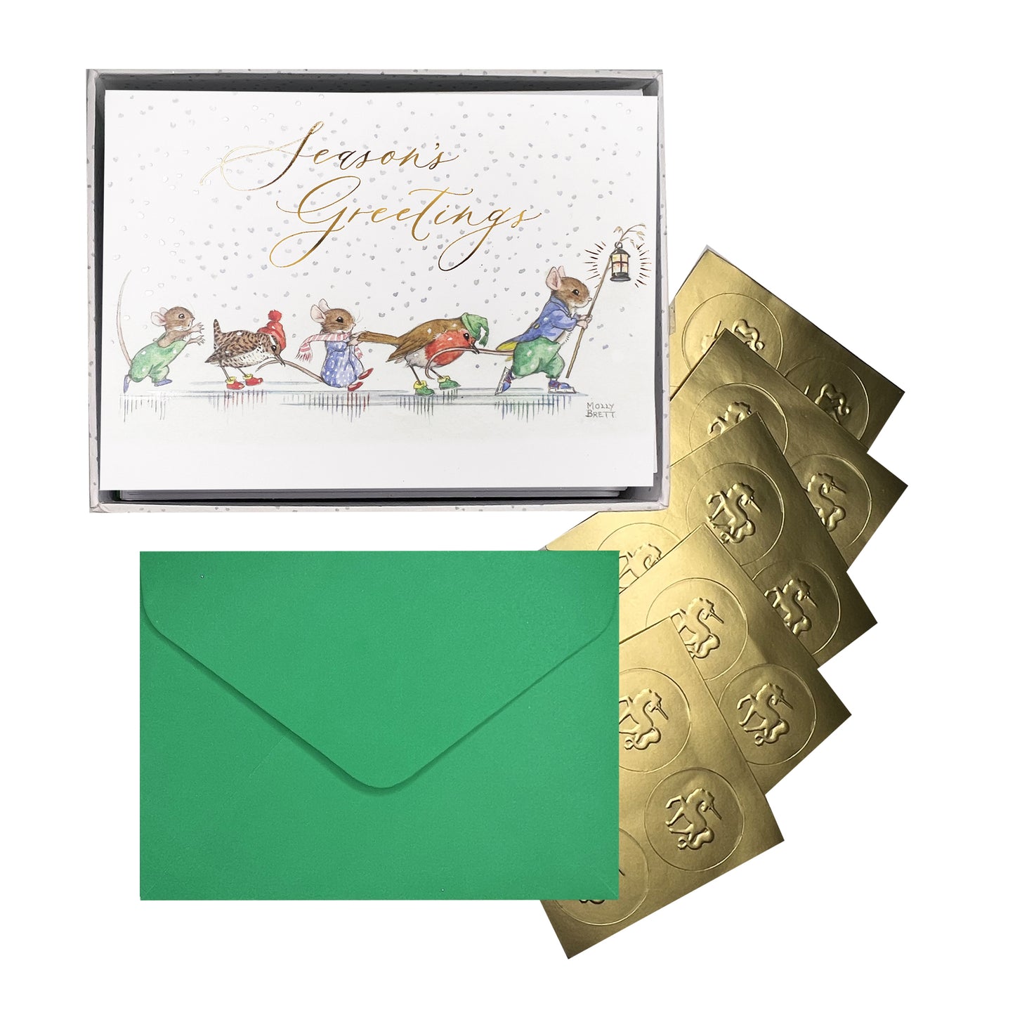 Skating Mice and Birds 20ct Boxed Christmas Cards