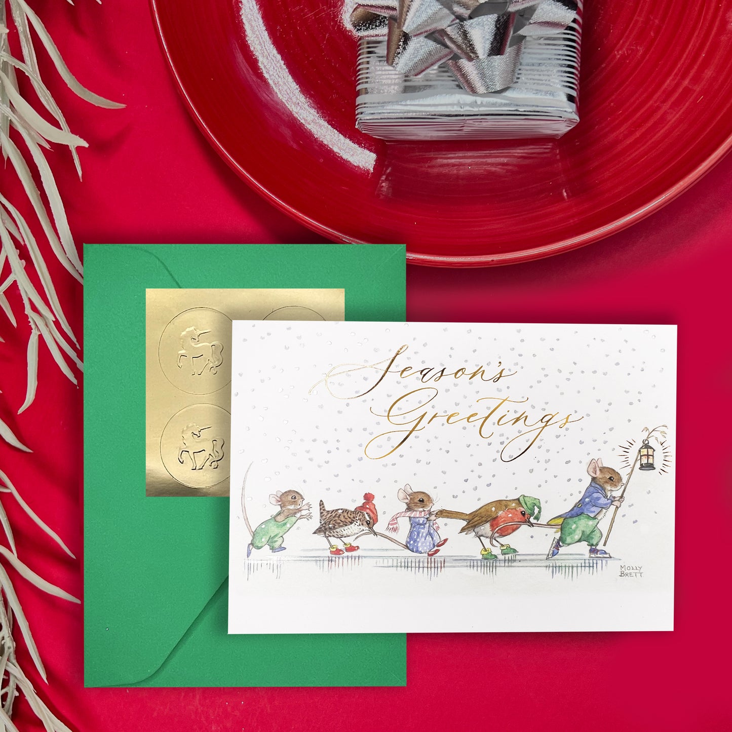 Skating Mice and Birds 20ct Boxed Christmas Cards