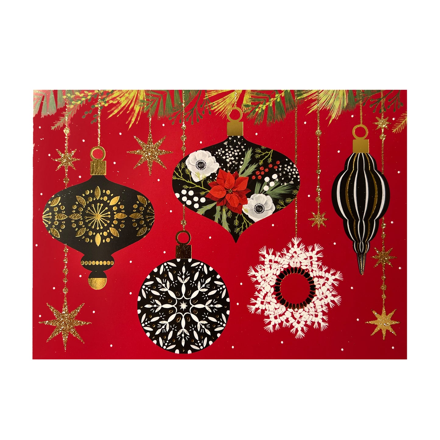 Floral/Black Ornaments on Red 20ct Boxed Christmas Cards