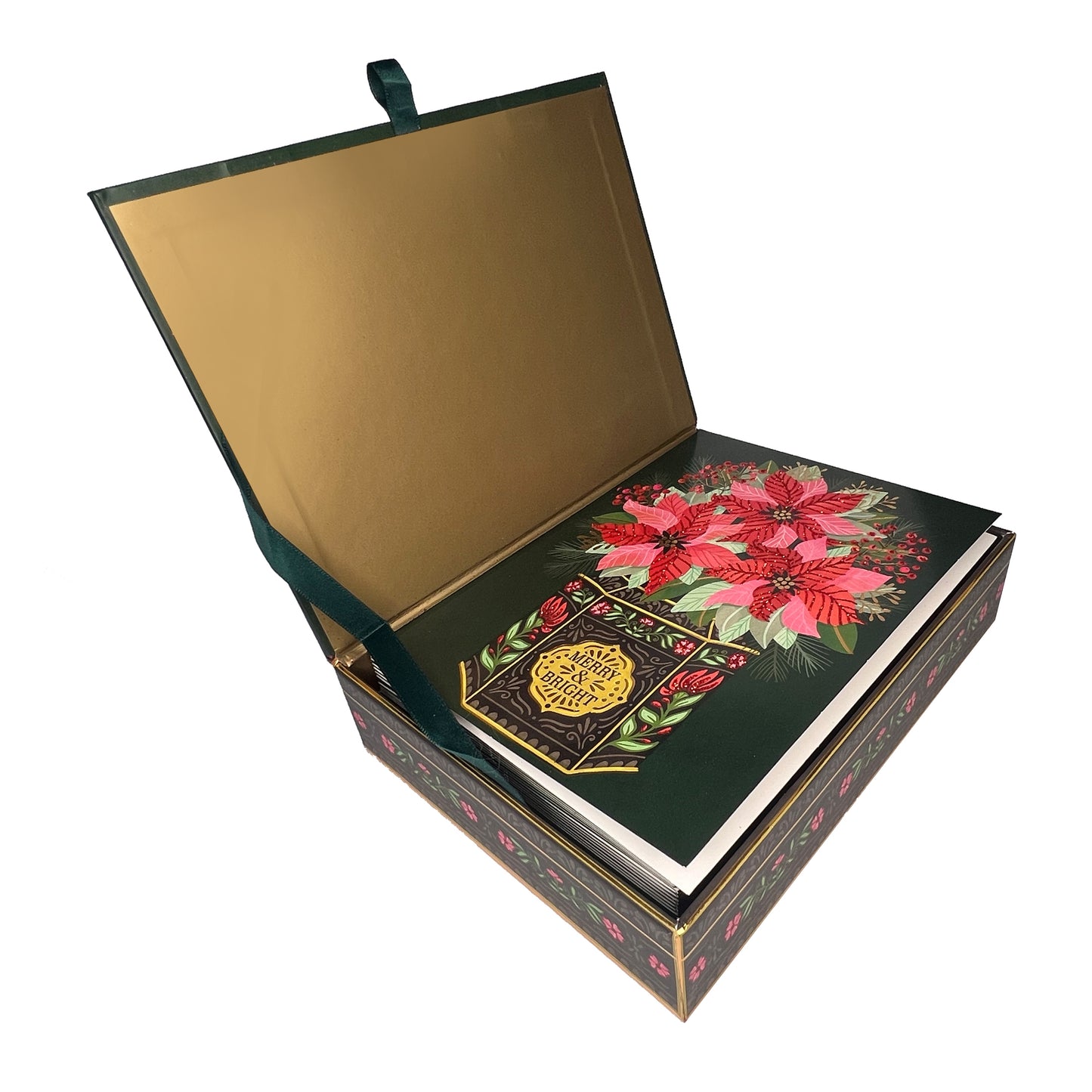 Poinsettias in Vintage Tin 20ct Boxed Christmas Cards