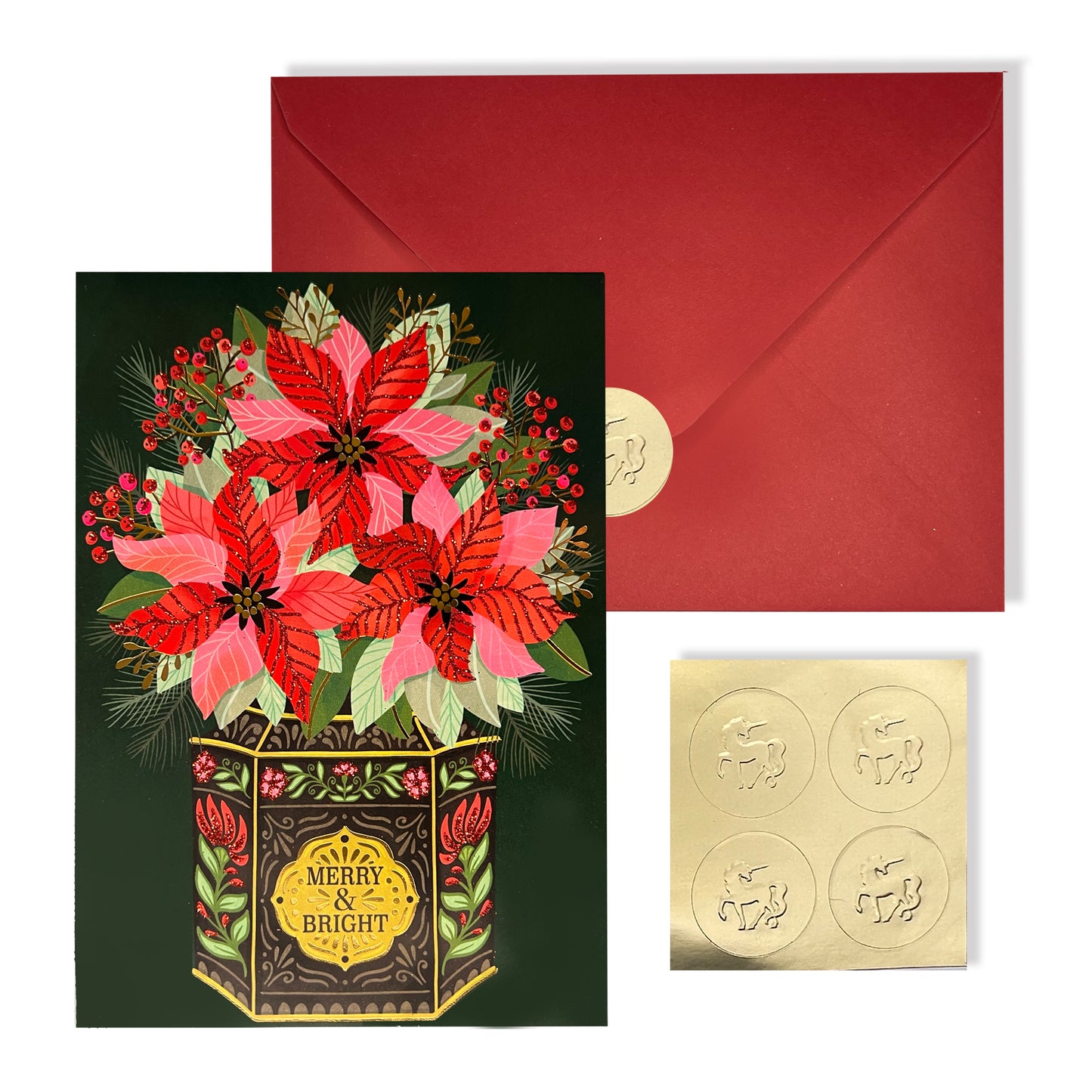 Poinsettias in Vintage Tin 20ct Boxed Christmas Cards