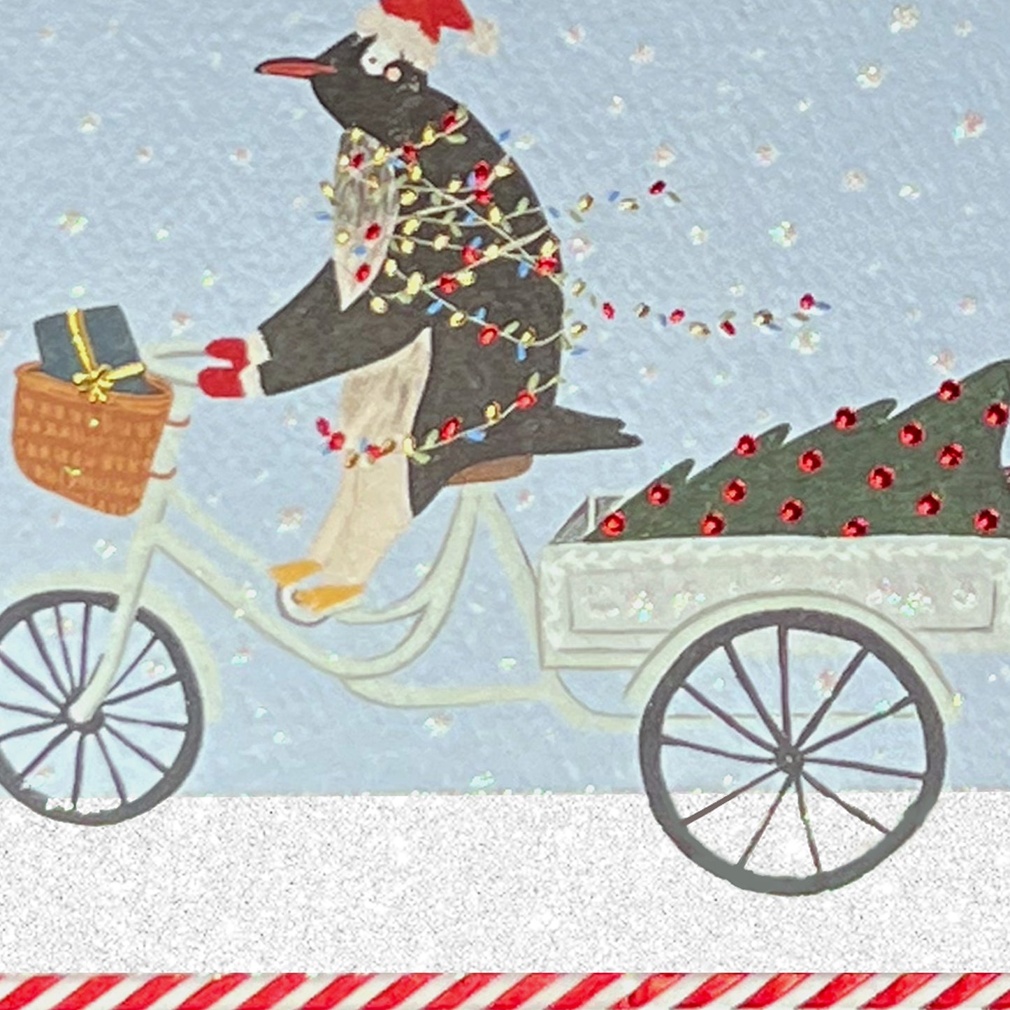 Penguin Riding in Snow Christmas Card