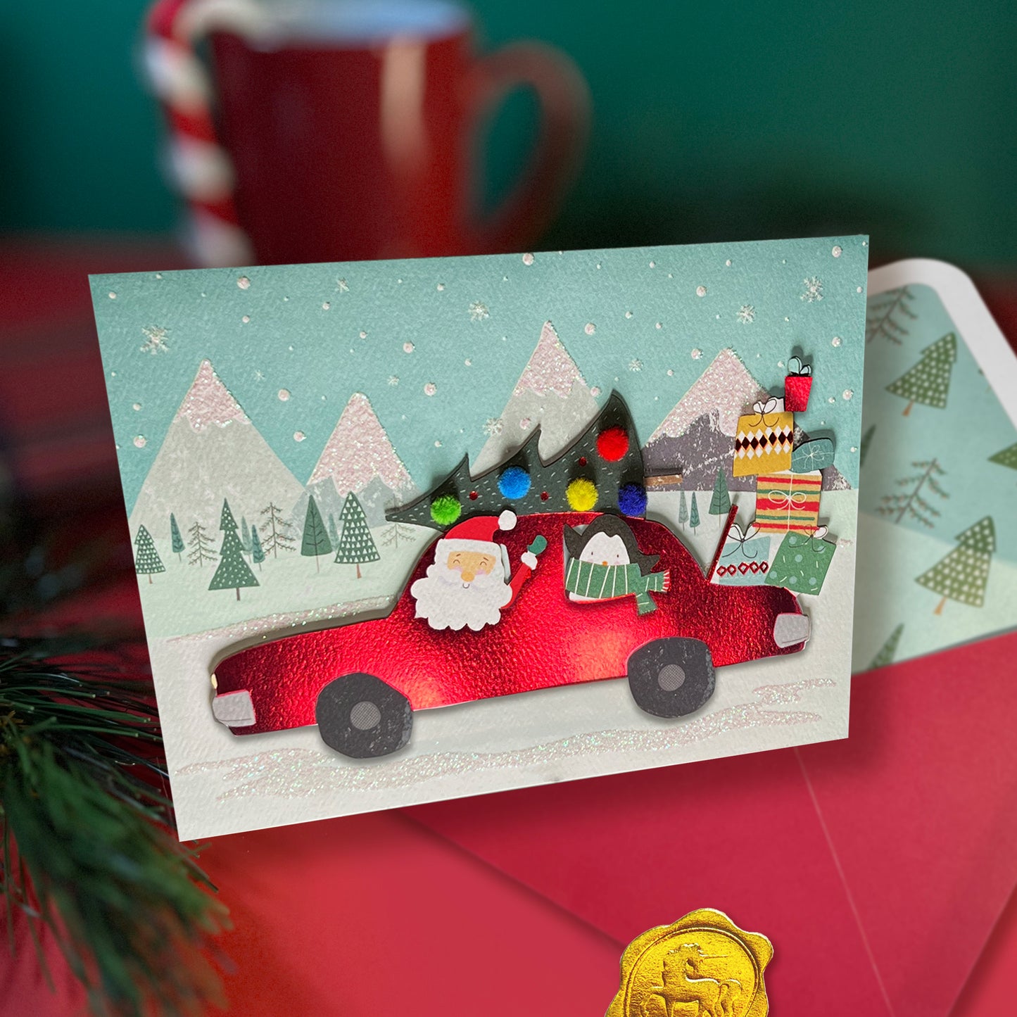 Santa in Car Christmas Card