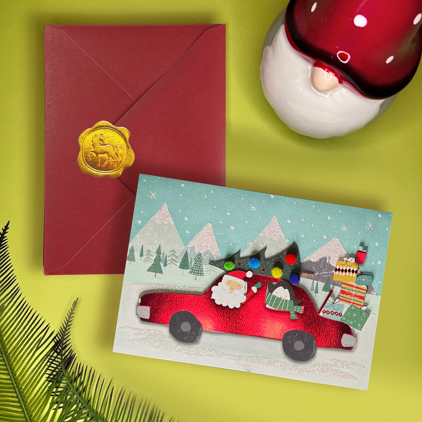 Santa in Car Christmas Card