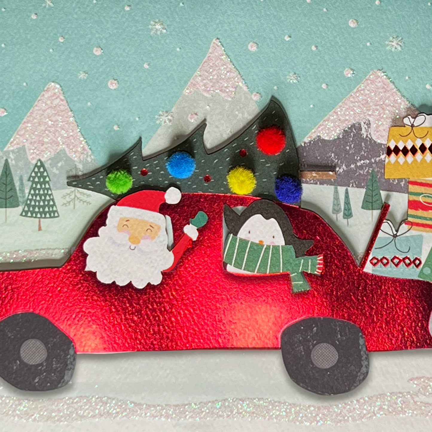 Santa in Car Christmas Card