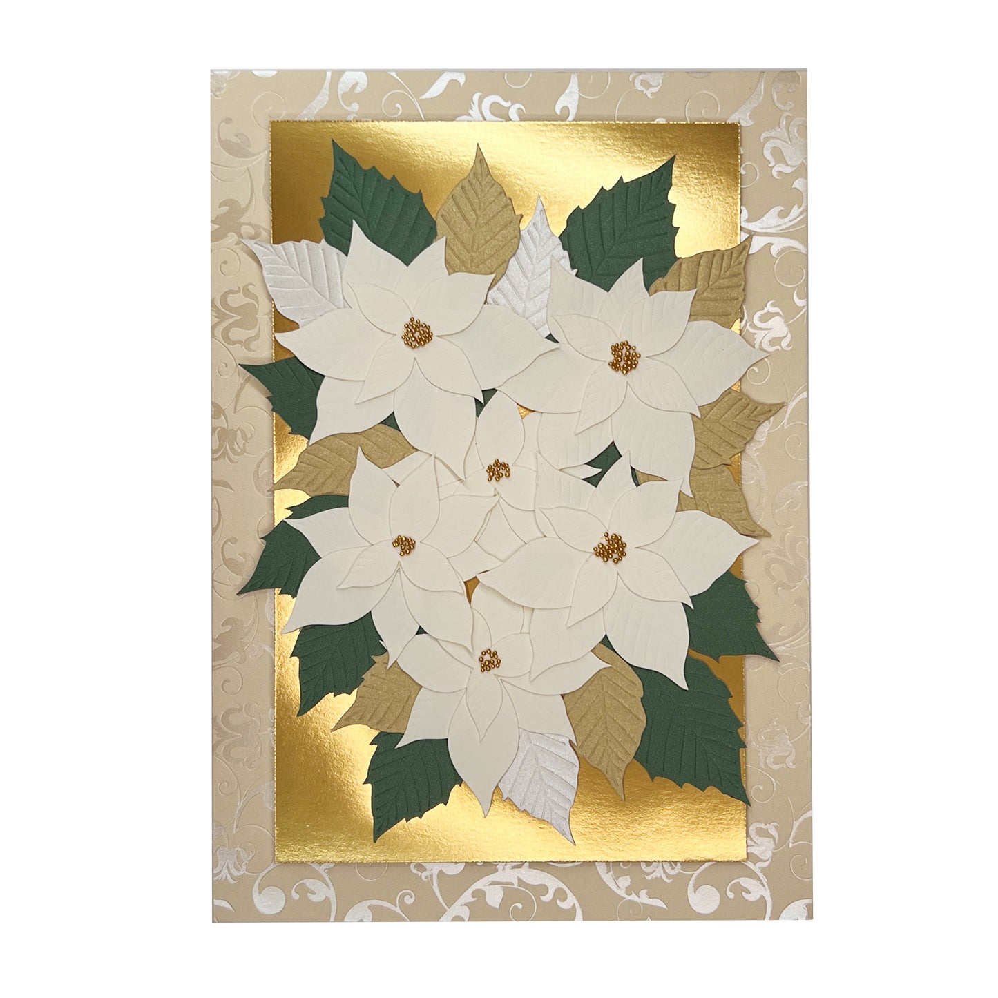 Handmade White Poinsettias Christmas Card