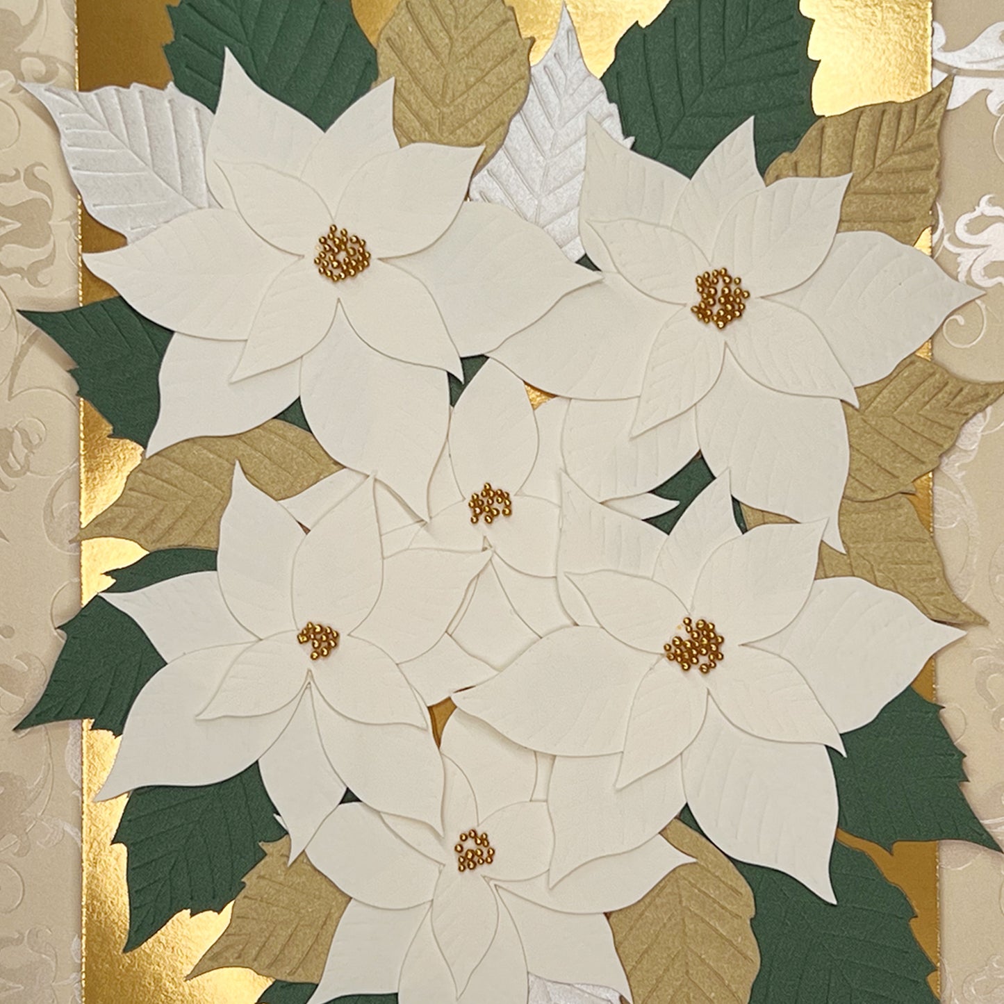 Handmade White Poinsettias Christmas Card