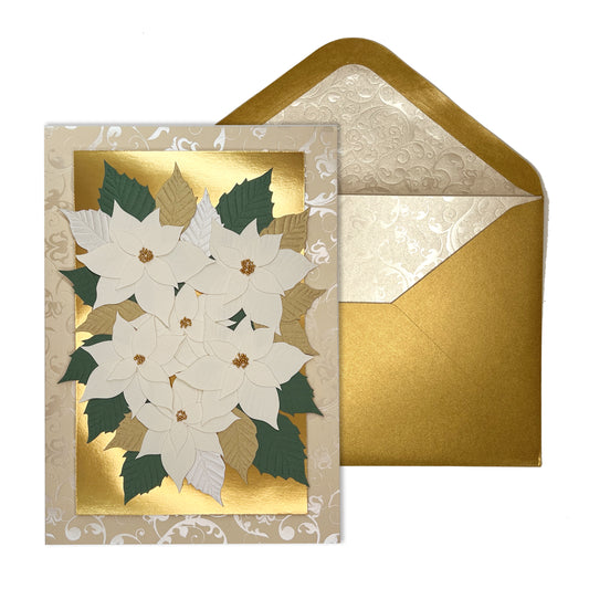 Handmade White Poinsettias Christmas Card
