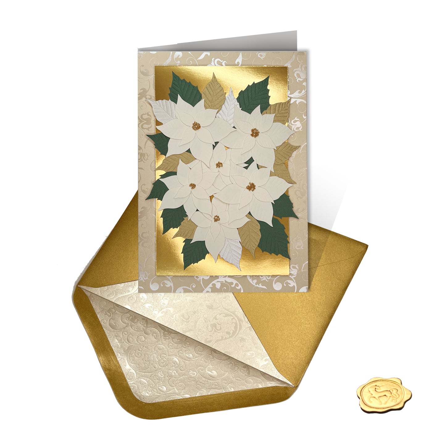 Handmade White Poinsettias Christmas Card