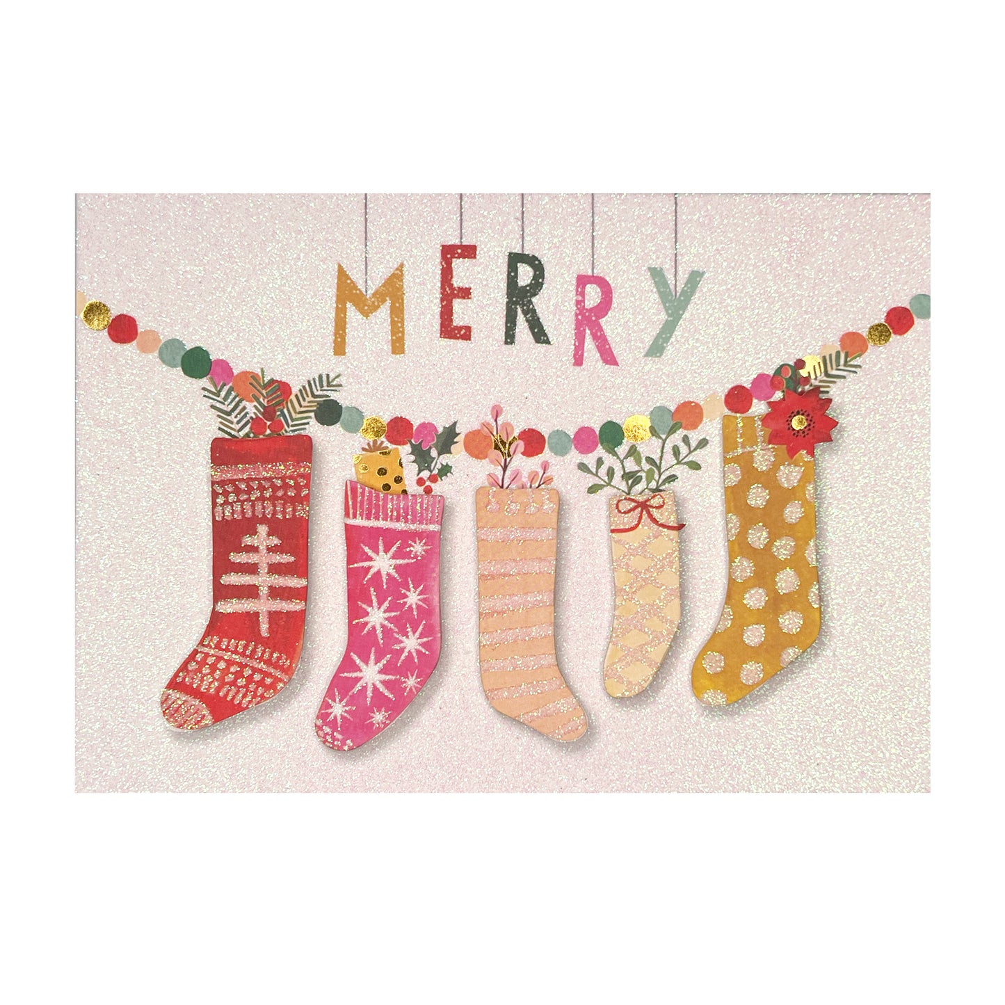 Stockings on Garland Christmas Card