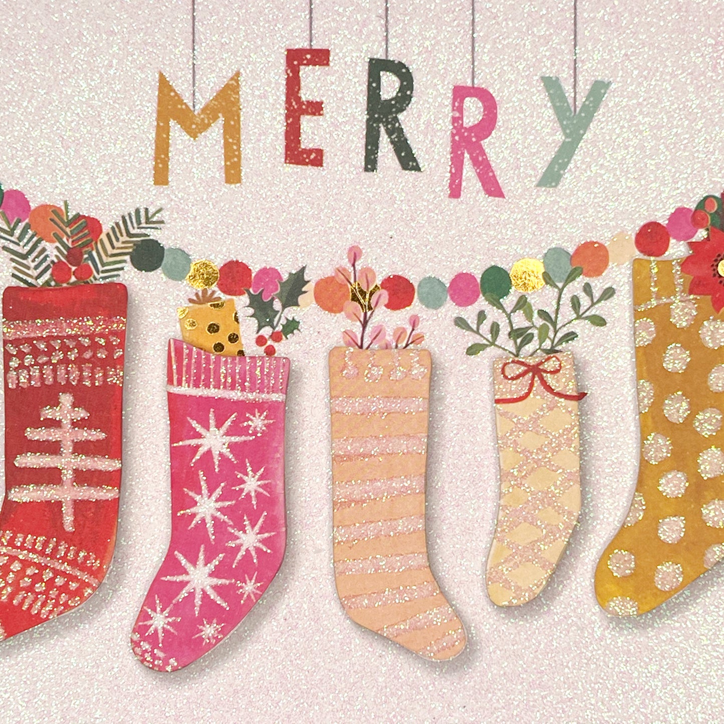 Stockings on Garland Christmas Card