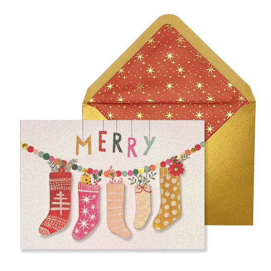 Stockings on Garland Christmas Card