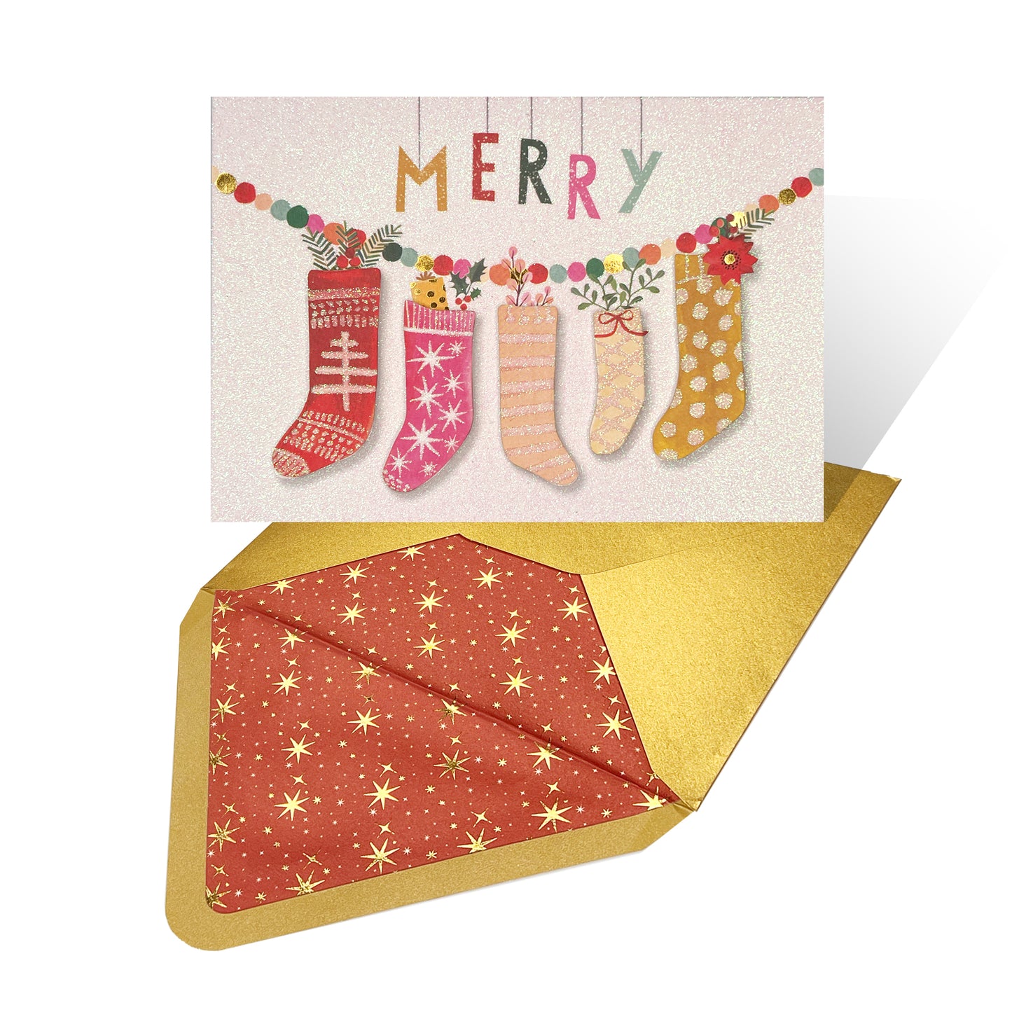 Stockings on Garland Christmas Card