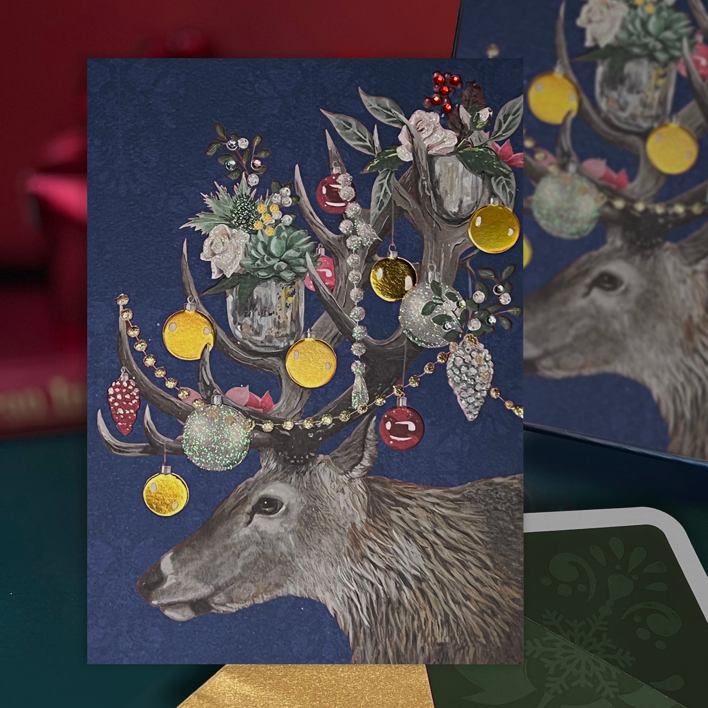 Reindeer with Decorated Antler Christmas Card