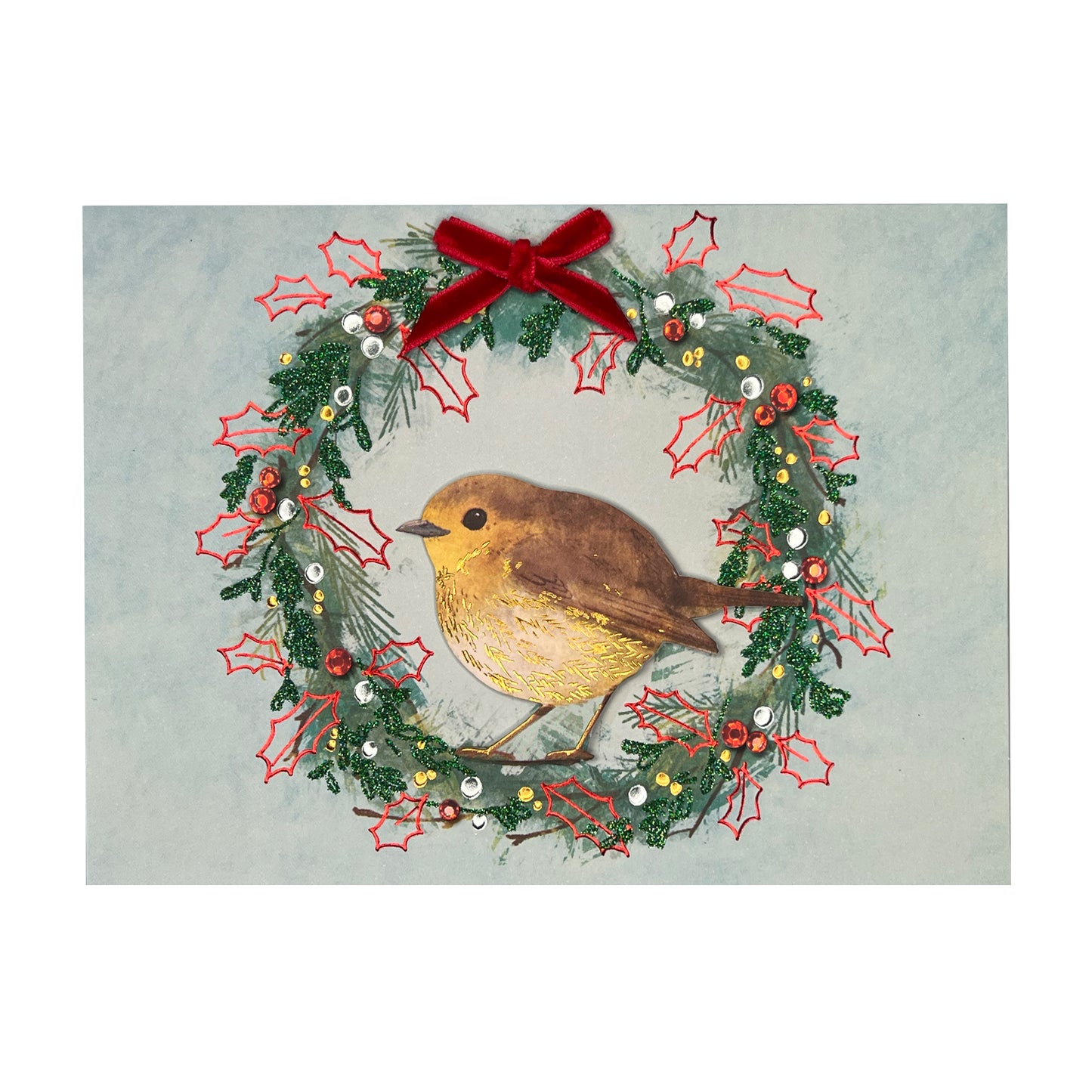 Robin On Wreath Christmas Card