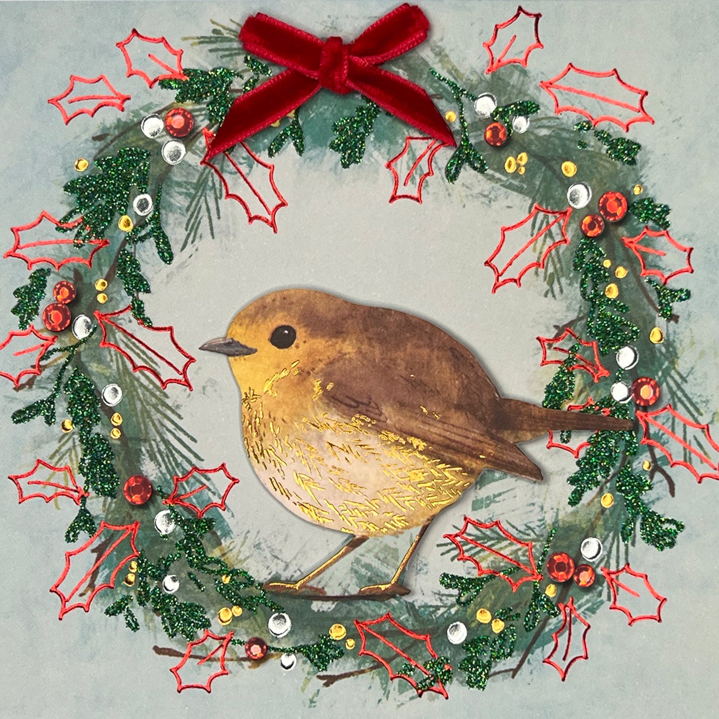 Robin On Wreath Christmas Card