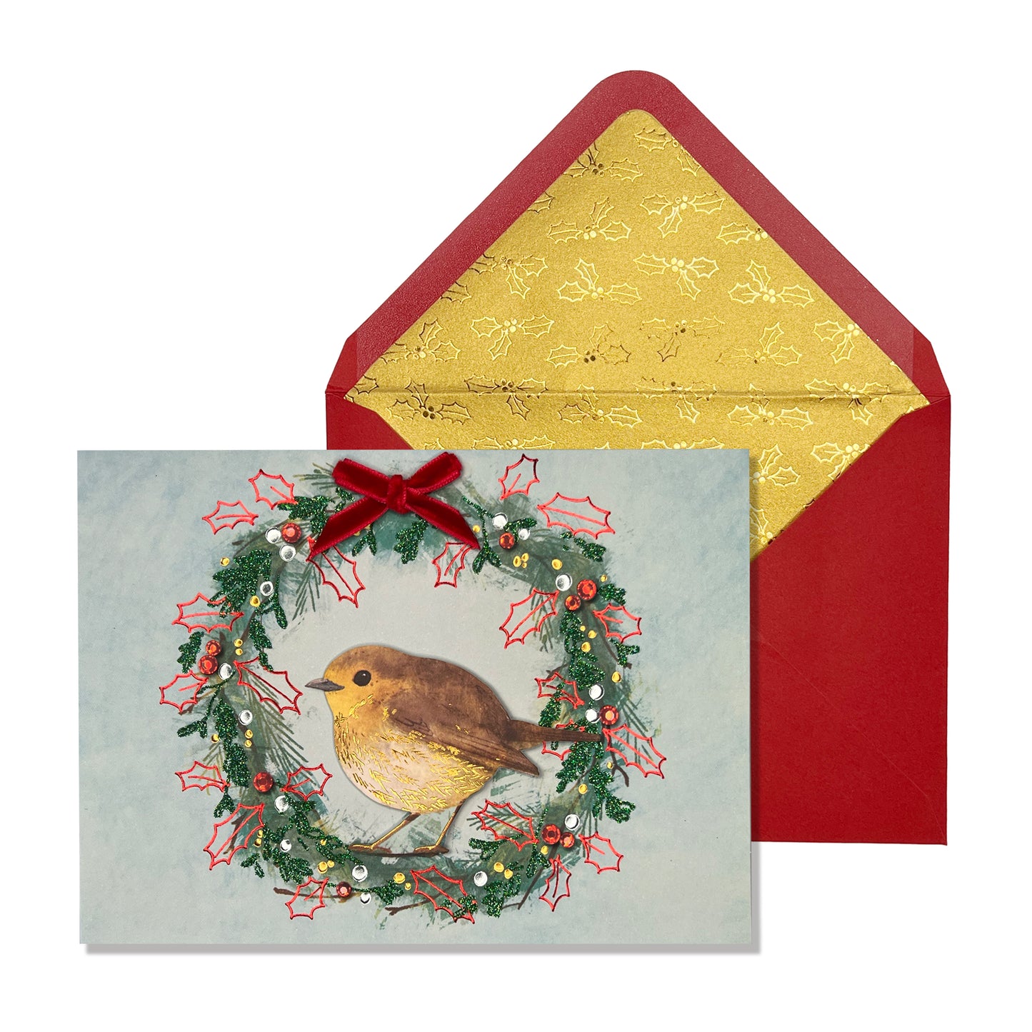 Robin On Wreath Christmas Card