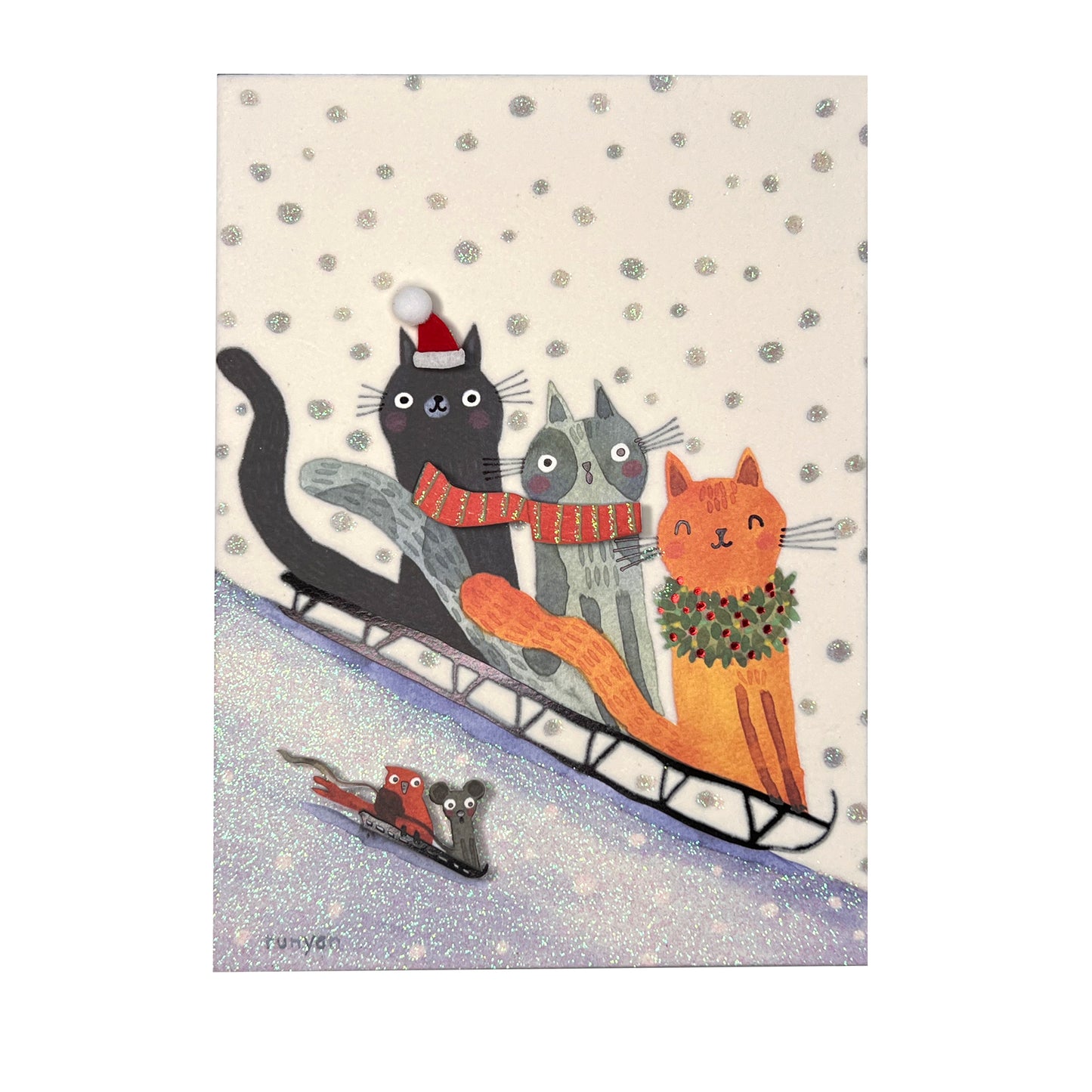 Sledding Cats Christmas Card
