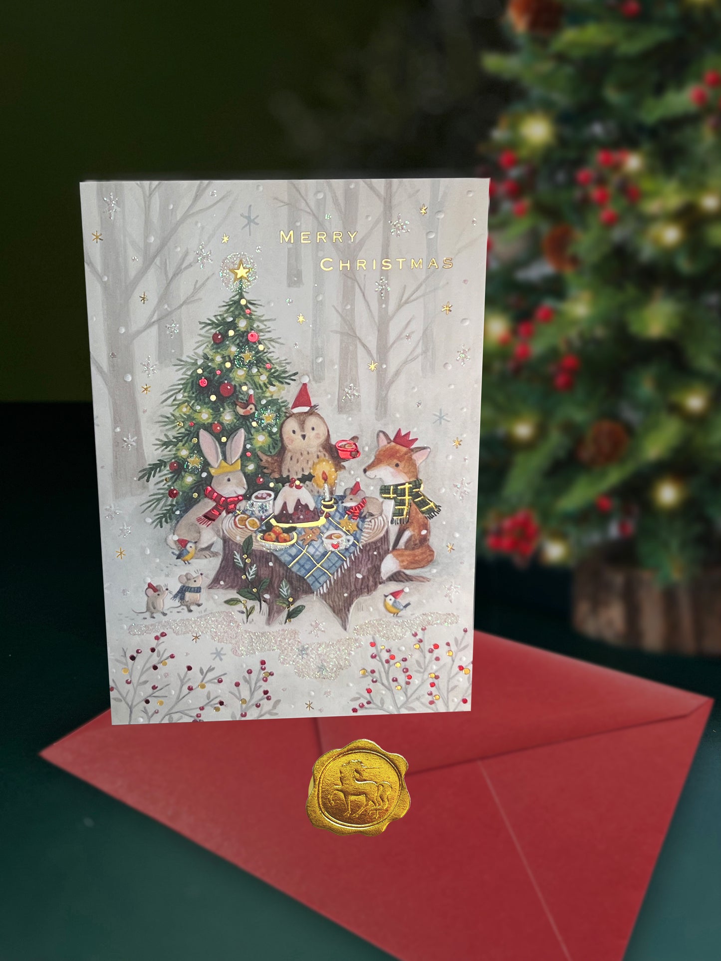 Woodland Animals Feast Christmas Card