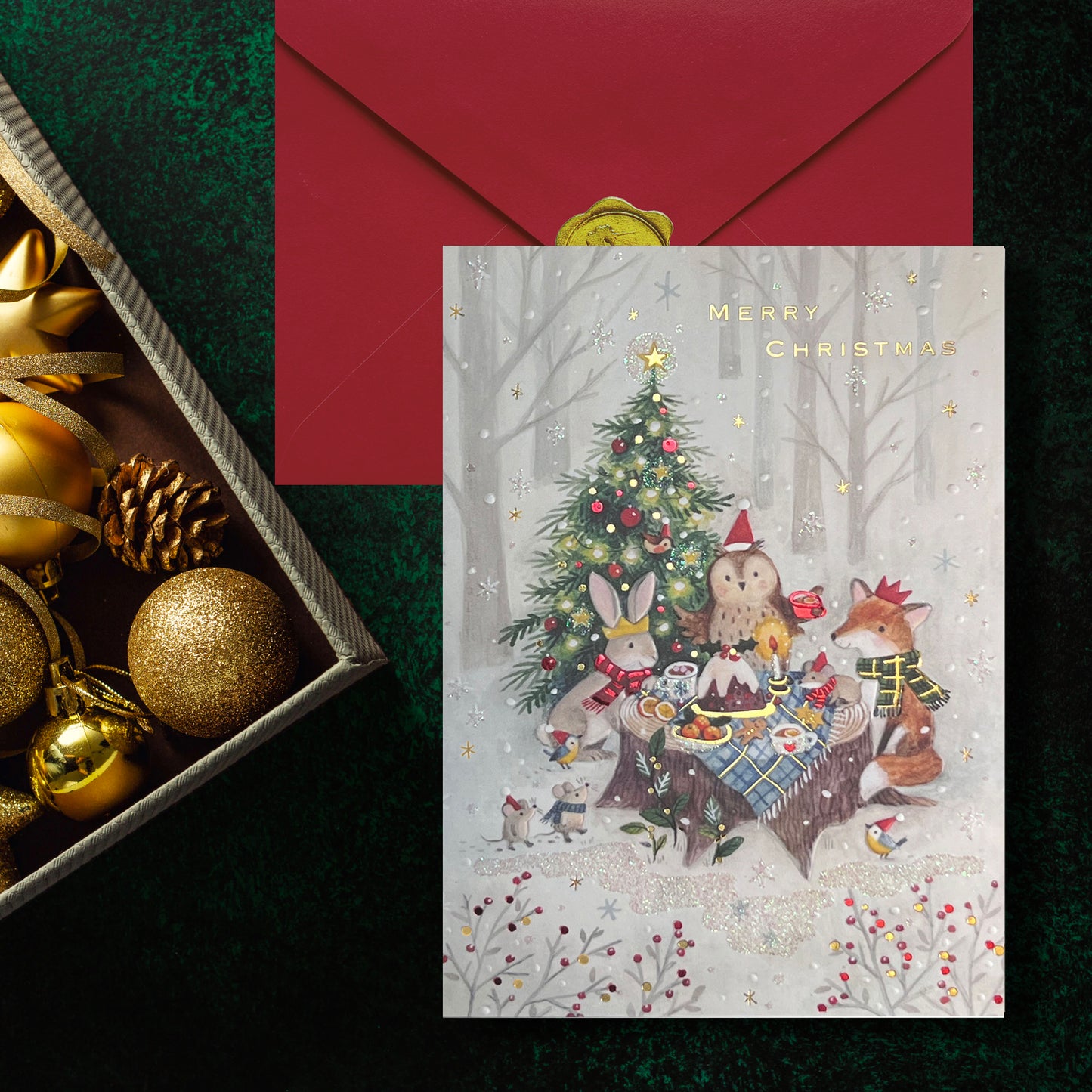 Woodland Animals Feast Christmas Card