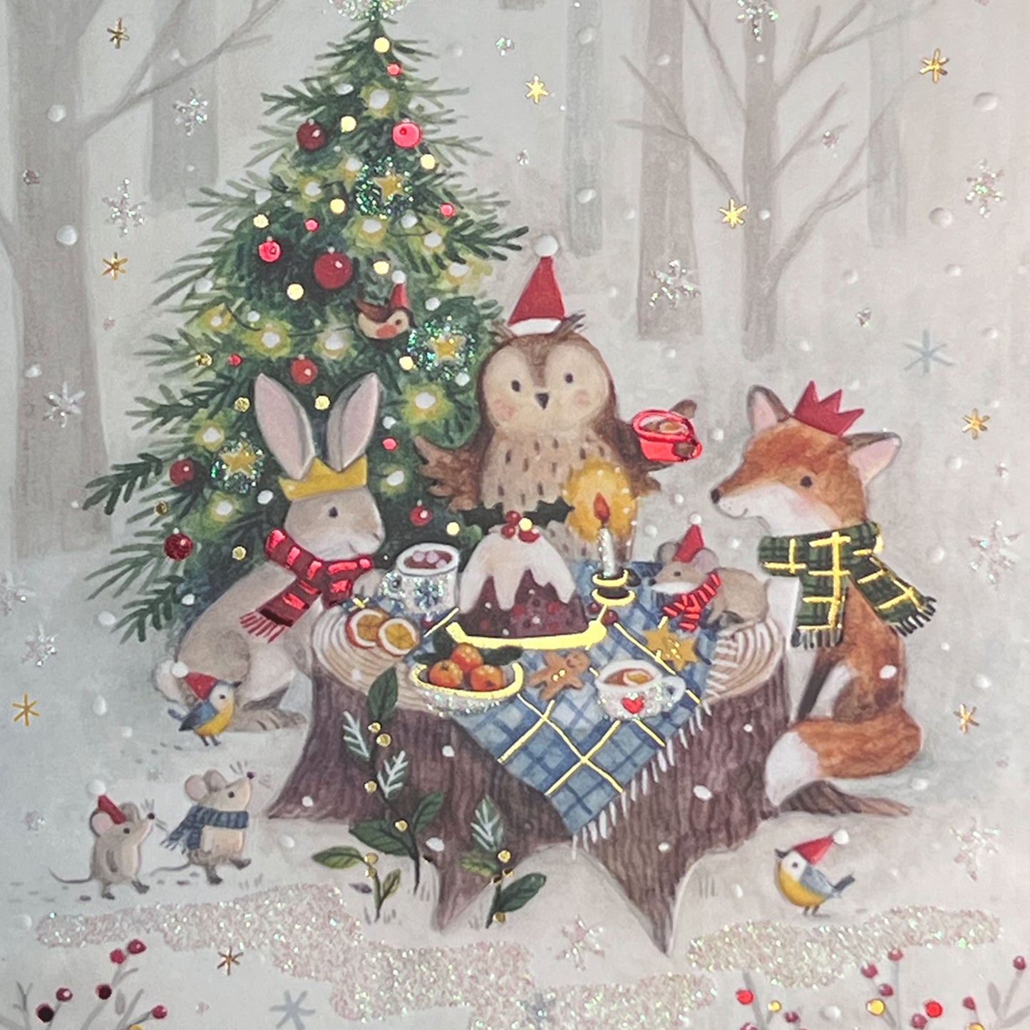 Woodland Animals Feast Christmas Card