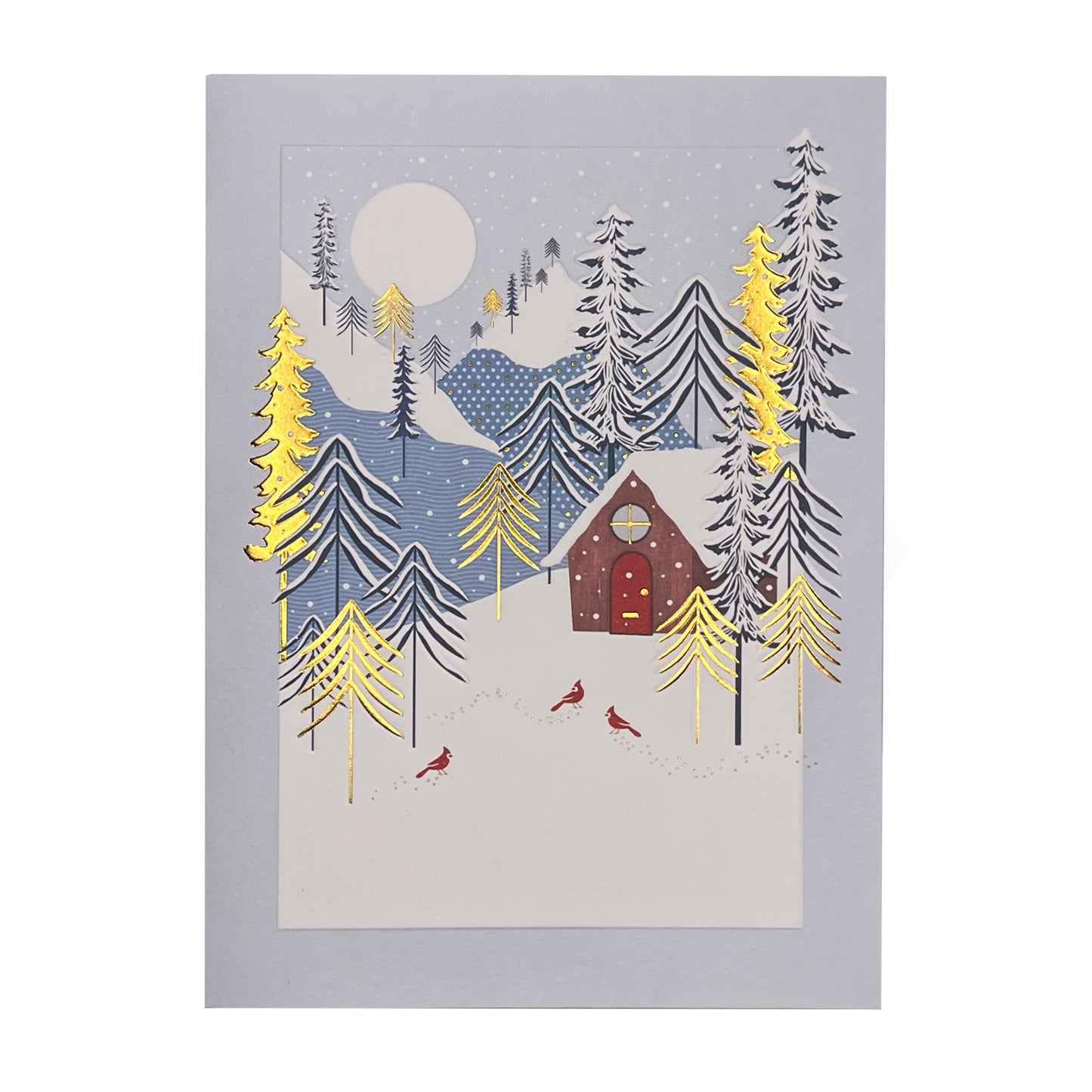 Christmas House with Cardinals Christmas Card