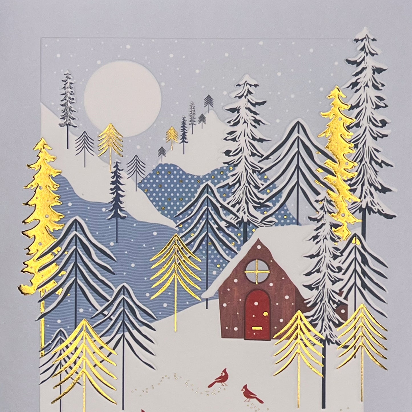 Christmas House with Cardinals Christmas Card