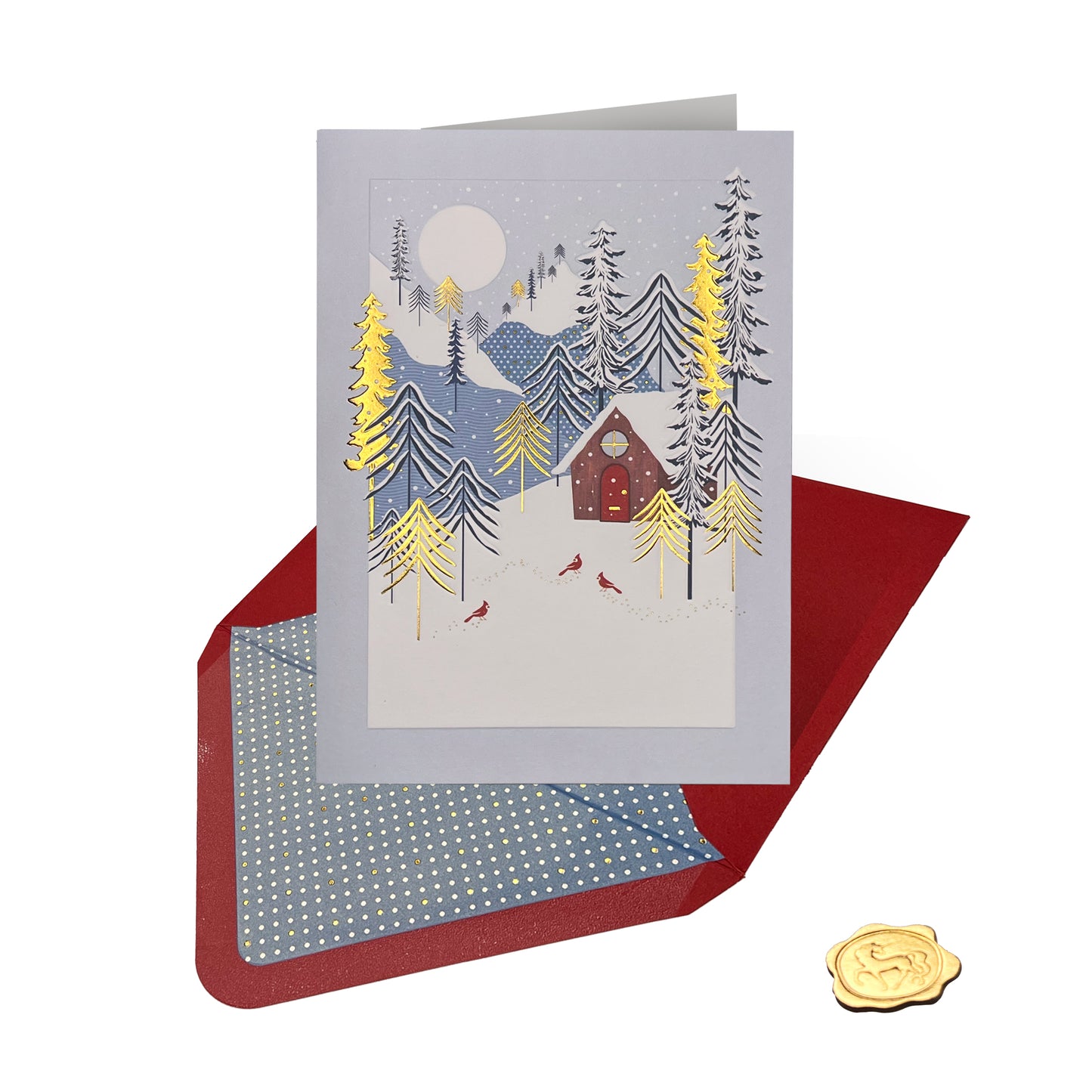 Christmas House with Cardinals Christmas Card