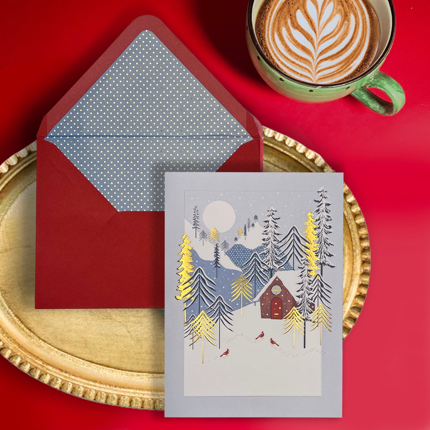 Christmas House with Cardinals Christmas Card
