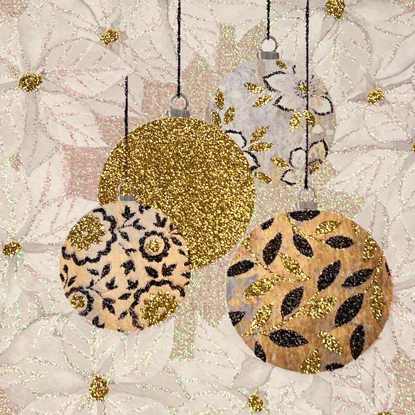 Ornaments on Poinsettias Christmas Card