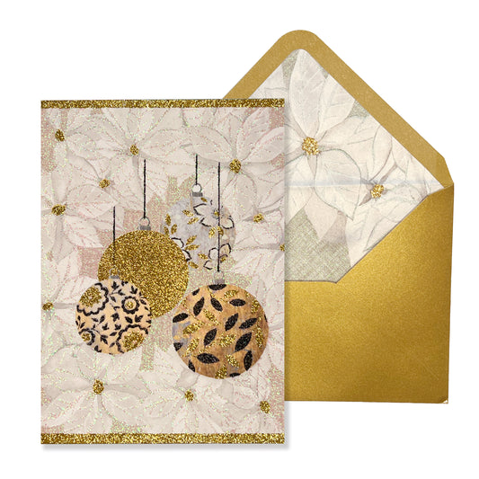 Ornaments on Poinsettias Christmas Card