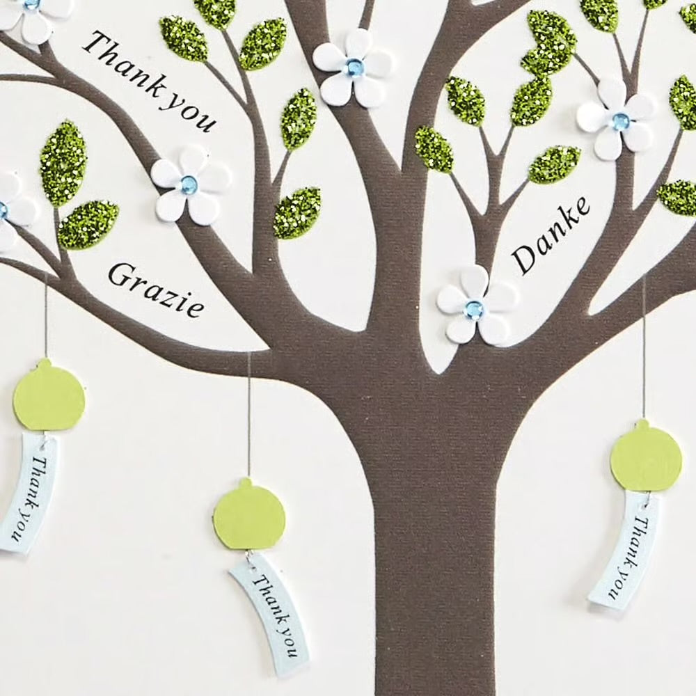 Glitter Tree Green Thank You Card