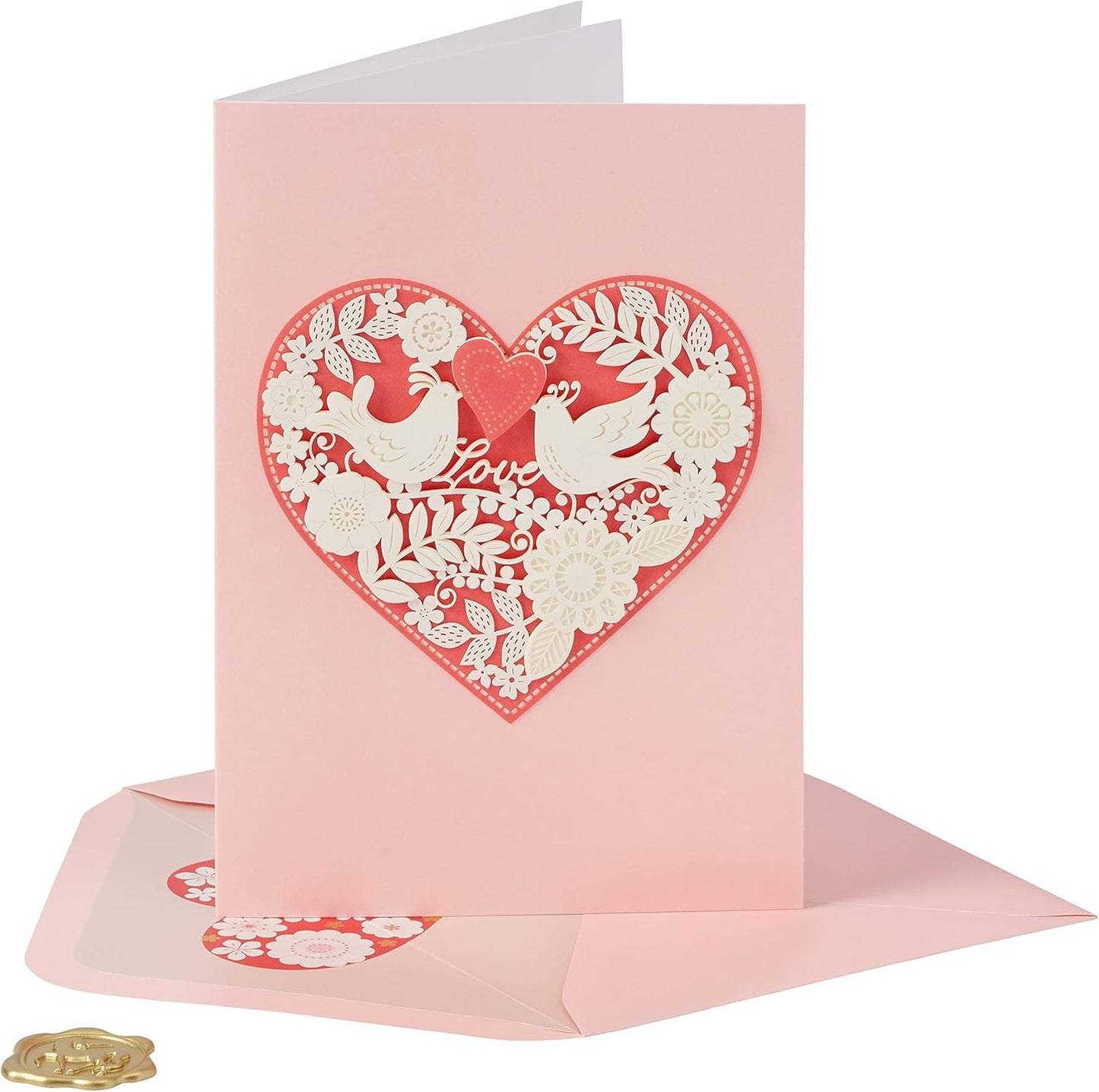 Heart With 2 Birds Red Heart Anniversary Card