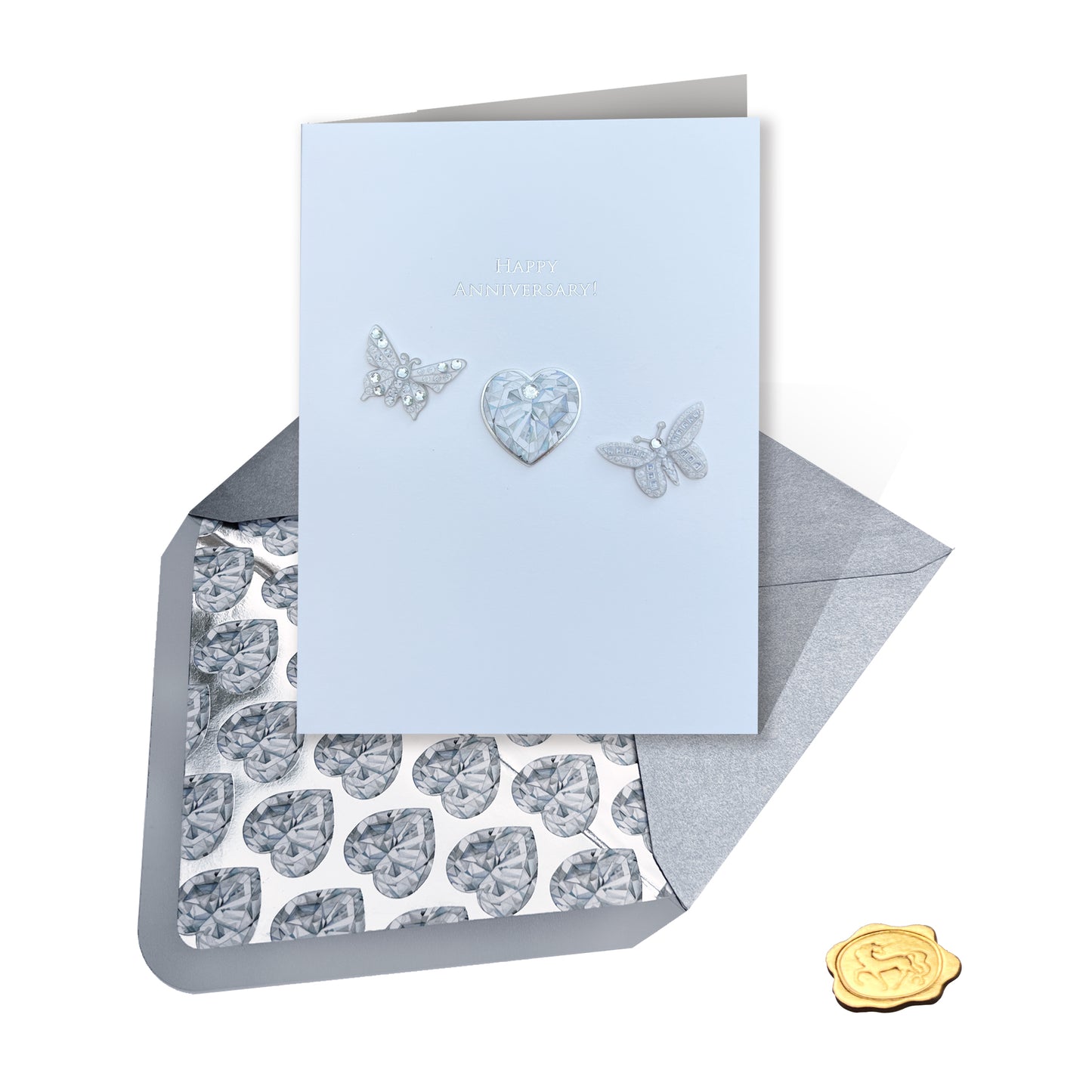 Crystal Heart & Butterflies Anniversary Card