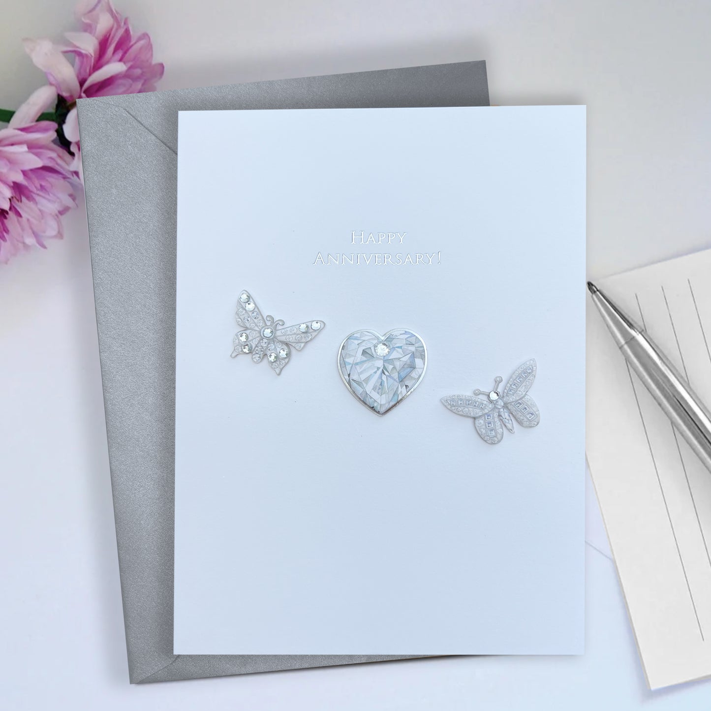 Crystal Heart & Butterflies Anniversary Card