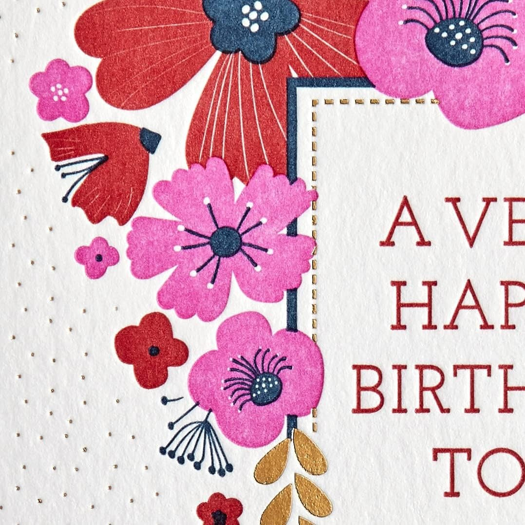 Flower Frame with Gems Birthday Card